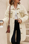 Teddy Coat - Beige Contrast Flap Pocket Single Breasted
