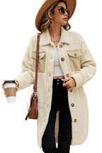 Teddy Coat - Beige Contrast Flap Pocket Single Breasted
