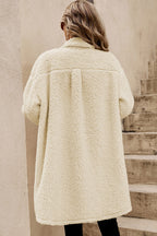 Teddy Coat - Beige Contrast Flap Pocket Single Breasted