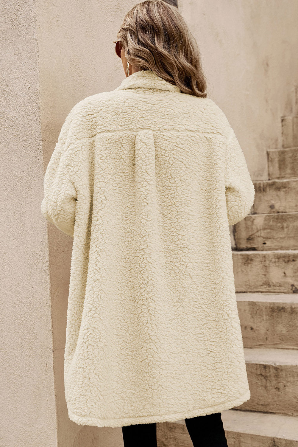 Teddy Coat - Beige Contrast Flap Pocket Single Breasted